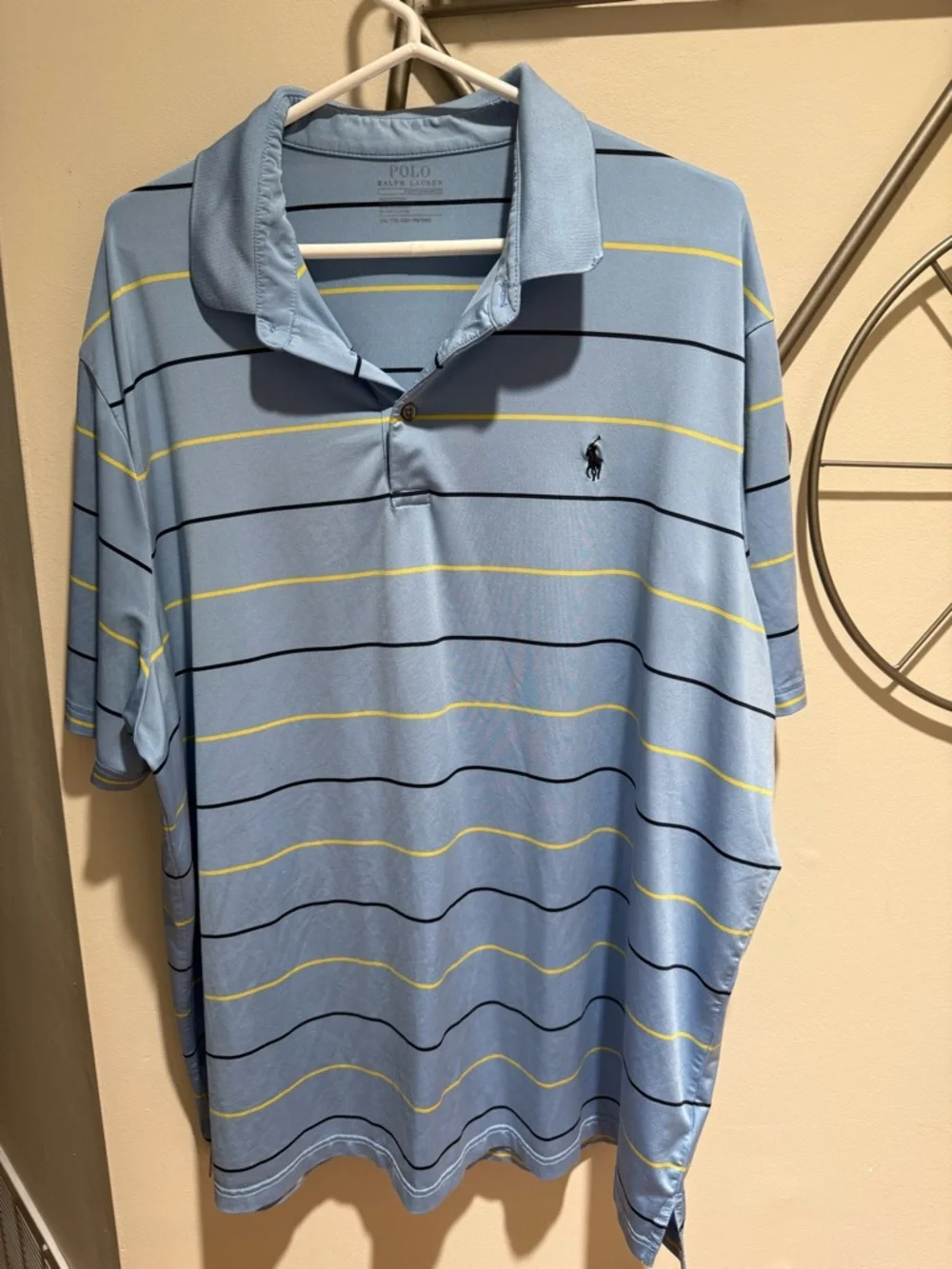 Polo by Ralph Lauren Sky Blue Polo with Navy and Yellow Stripes Size XXL